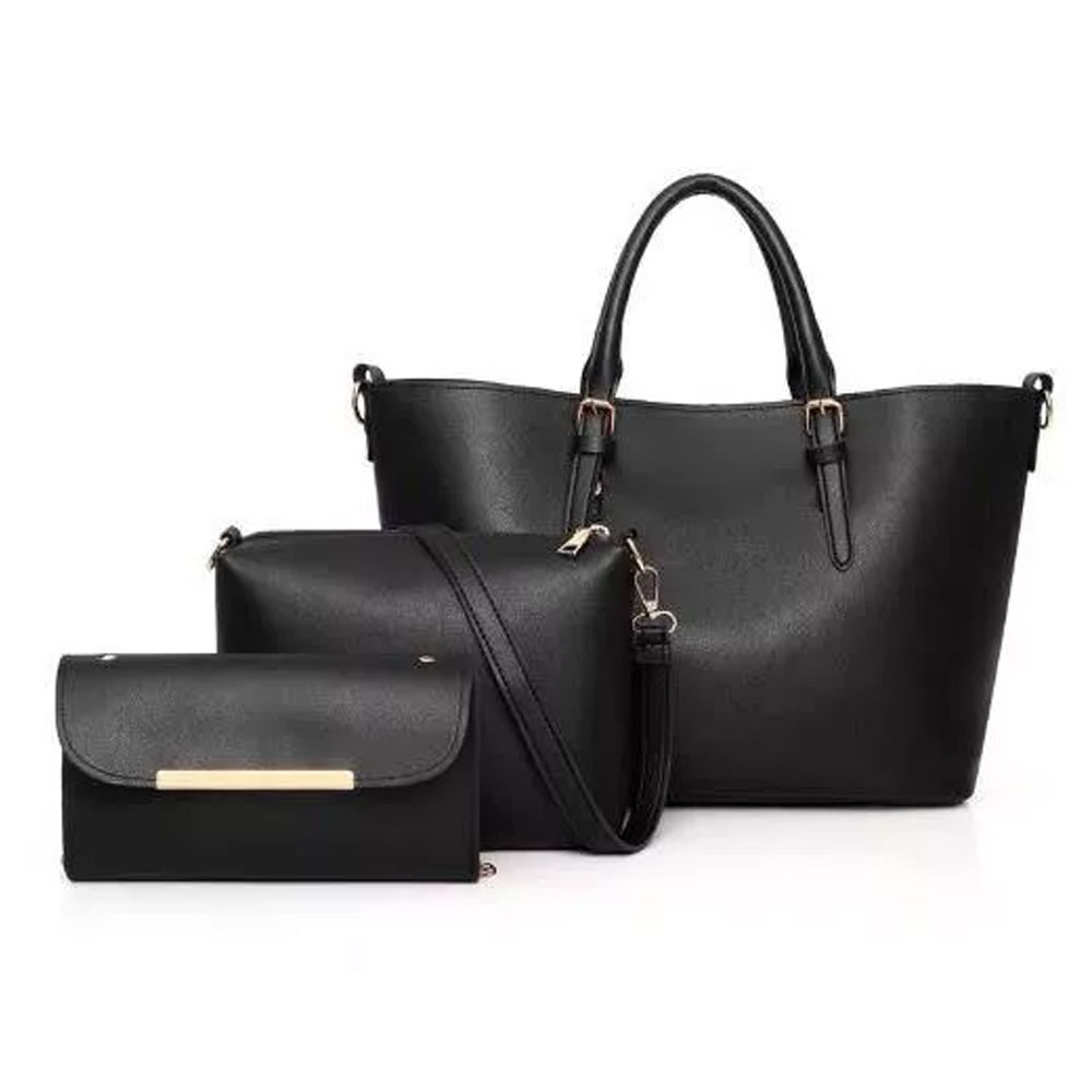 Fashion Quality Leather Tote Bag Women Shoulder Bag Handbag Black