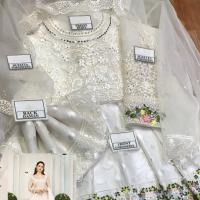 Luxury Heavy work Unstitched Organza Wedding Desinger White Frock Maxi Dress with Organza Embroidered Dupatta