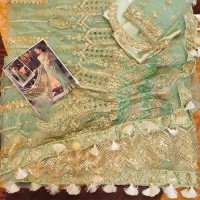 Luxury Embrodrided Net Unstitched luxury festive wedding bridal Saree Partywear Designer Collection