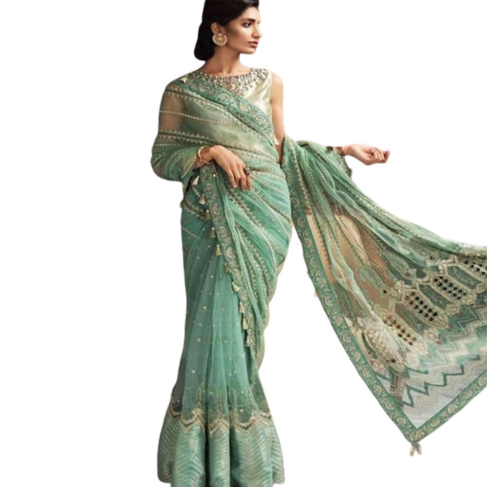 Luxury Embrodrided Net Unstitched luxury festive wedding bridal Saree Partywear Designer Collection