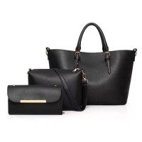 Fashion Quality Leather Tote Bag Women Shoulder Bag Handbag Black