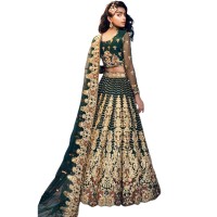 Luxury Heavy work Unstitched Net Wedding Designer Green Frock Maxi Dress with Net Embroidered Dupatta